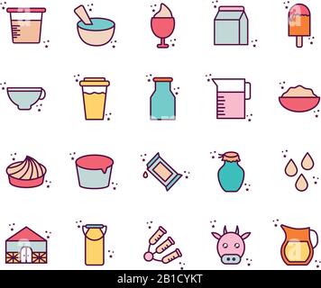 Isolated dairy line and fill style icon set vector design Stock Vector