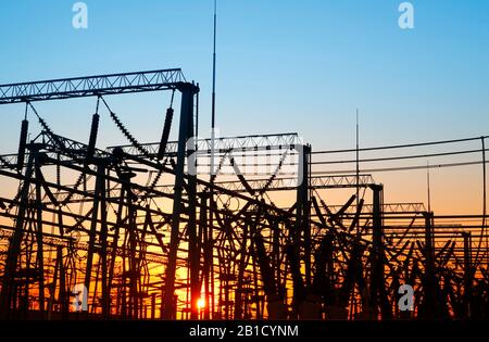 In the evening, the outline of substation, it is very beautiful Stock Photo