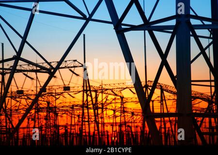 In the evening, the outline of substation, it is very beautiful Stock Photo