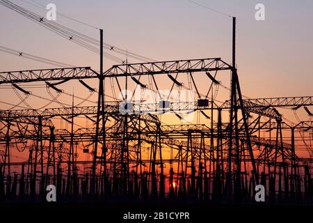 In the evening, the outline of substation, it is very beautiful Stock Photo