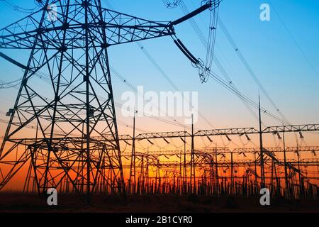 In the evening, the outline of substation, it is very beautiful Stock Photo