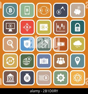 Bitcoin flat icons on orange background, stock vector Stock Vector