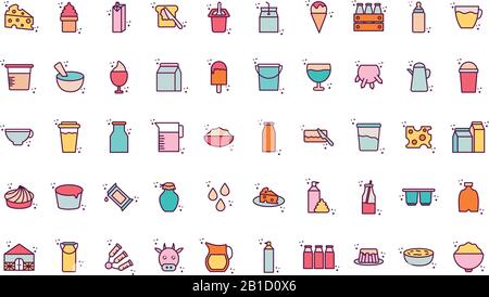 Isolated dairy line and fill style icon set vector design Stock Vector