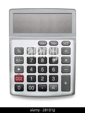 Silver calculator with blank screen isolated on white Stock Photo