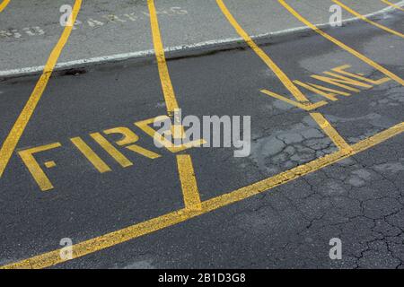 Fire Lane road markings, Plymouth, Massachusetts, USA Stock Photo