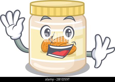 Waving friendly almond butter mascot design style Stock Vector