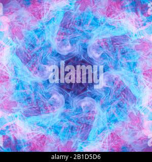 Blue and Pink kaleidoscope  with Geometric Patterns.  Abstract artwork. Trendy wallpaper.  Natural pattern, luxury. Stock Photo