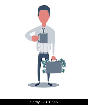 Businessman or clerk. Male character in trendy simple style with objects, flat vector illustration. Stock Vector