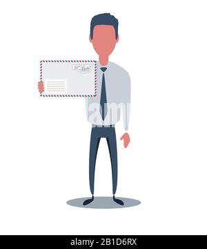 Businessman or clerk. Male character in trendy simple style with objects, flat vector illustration. Stock Vector