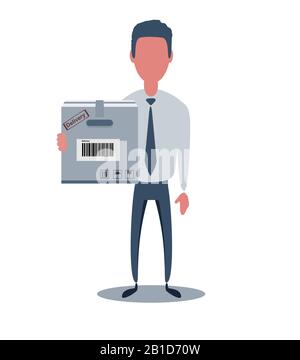 Businessman or clerk. Male character in trendy simple style with objects, flat vector illustration. Stock Vector