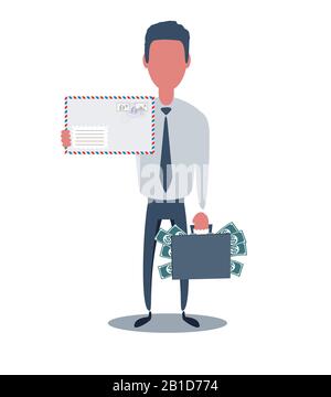Businessman or clerk. Male character in trendy simple style with objects, flat vector illustration. Stock Vector