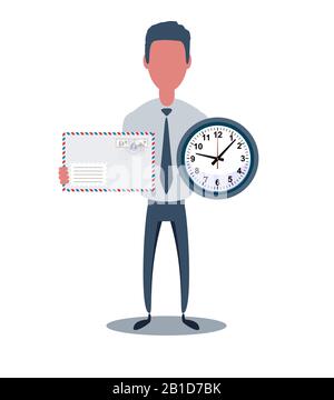 Businessman or clerk. Male character in trendy simple style with objects, flat vector illustration. Stock Vector