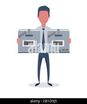 Businessman or clerk. Male character in trendy simple style with objects, flat vector illustration. Stock Vector