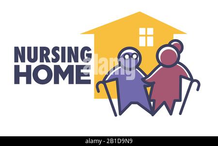 Elderly nursing home isolated icon, senior people with canes Stock Vector