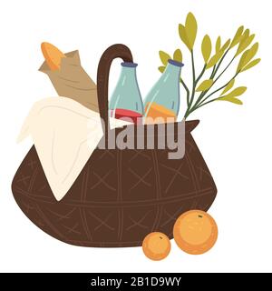 Basket with food for picnic or eating out Stock Vector