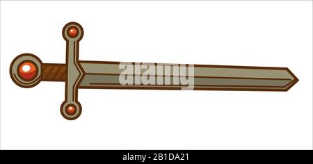 Medieval sword with handle decorated with gemstones icon Stock Vector