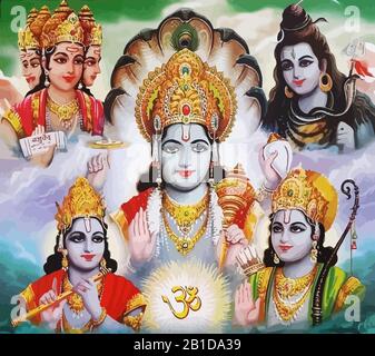 lord Brahma holy Rama and Shiva hinduism spiritual illustration Stock ...