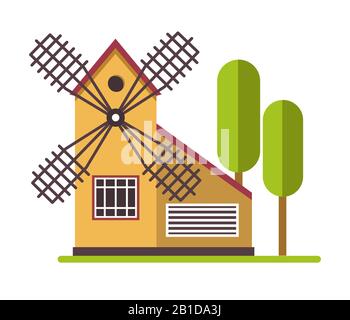 wooden Farm barn and windmill design Stock Vector Image & Art - Alamy