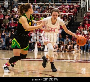Stanford, CA, USA. 24th Feb, 2020. A. Stanford Cardinal guard Lacie Hull (24) drives to the hoop during the NCAA Women's Basketball game between Oregon Ducks and the Stanford Cardinal 66-74 lost at Maples Pavilion Stanford, CA. Thurman James /CSM/Alamy Live News Stock Photo