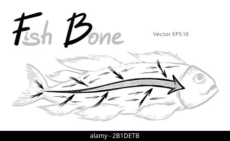 Ishikawa fishbone diagram detailed vector sketch illustration Stock Vector