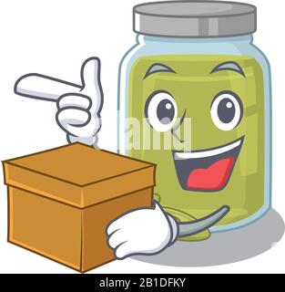 Cute pumpkin seed butter cartoon character having a box Stock Vector