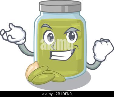 cool confident Successful pumpkin seed butter cartoon character style Stock Vector