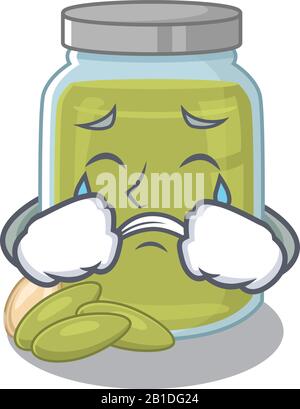 Pumpkin seed butter cartoon character concept with a sad face Stock Vector