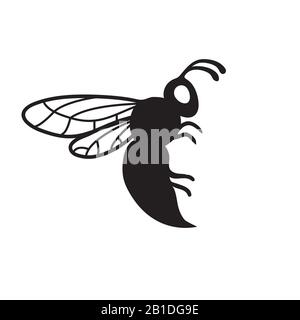 The bee silhouette icon is black on a white isolated background. Vector image Stock Vector