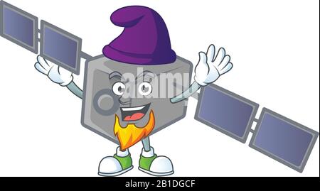 Cute satellite network mascot icon performed as an Elf on the stage Stock Vector