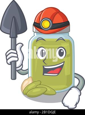 Cool clever Miner pumpkin seed butter cartoon character design Stock Vector