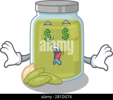 Happy rich pumpkin seed butter cartoon character with Money eye Stock Vector