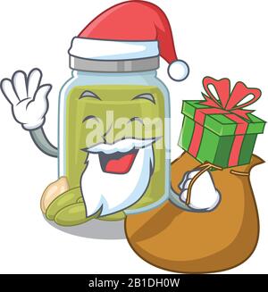 Santa pumpkin seed butter Cartoon character design having box of gifts Stock Vector