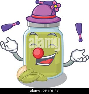 a lively pumpkin seed butter cartoon character design playing Juggling Stock Vector