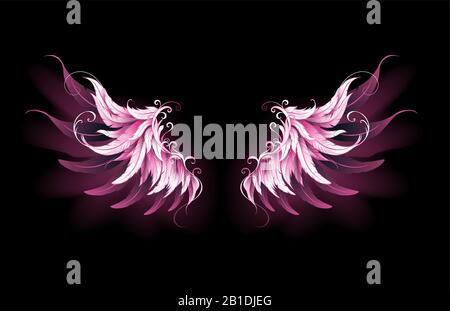 Light, artistic, pink angel wings on a black background. Angel wings. Stock Vector