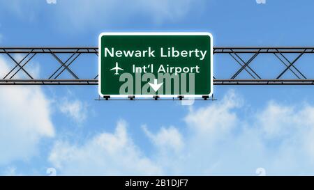 New Jersey USA Airport Highway Sign 3D Illustration Stock Photo