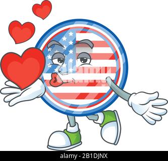 A sweetie circle badges USA cartoon character holding a heart Stock Vector