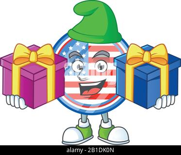 A charming USA flag cartoon mascot style with two boxes of gifts Stock ...