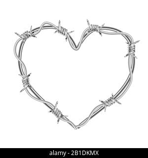 Realistic glossy barbed wire in heart shape on white Stock Vector