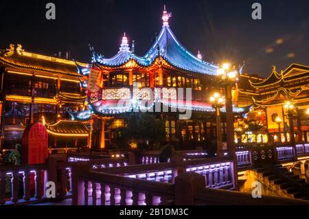 Very few tourists because of coronavirus at Yuyuan’s Huxinting teahouse in Shanghai. Stock Photo