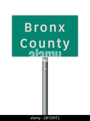 Vector illustration of the Bronx County green road sign on metallic pole Stock Vector