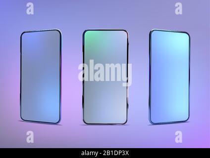 3D realistic colorful smartphone mockup. Template for infographics and UI design. Phone frame with blank display isolated templates. Vector cell phone Stock Vector