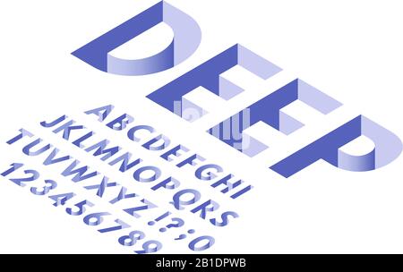 Isometric hole font. Deep holes typography alphabet letters, 3d fonts numbers and trendy lettering vector symbols set Stock Vector
