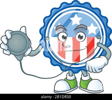 Circle badges USA with star mascot icon design as a Doctor working costume with tools Stock Vector