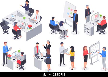 coworking concept 3d isometric infographic with businessmen having a ...