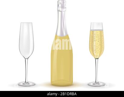 Bottle of sparkling wine with two glasses Stock Vector