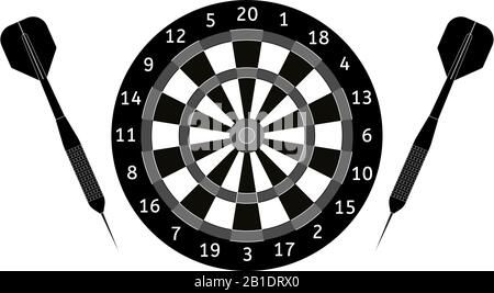 Darts board and darts arrows. Black icon. Stock Vector