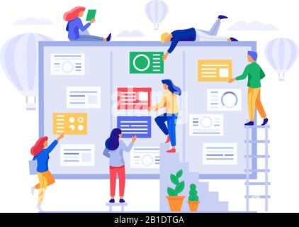 Kanban board. Agile project management, office team collaboration and projects process coherence vector illustration Stock Vector