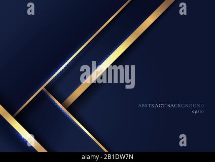 Abstract elegant blue geometric overlap layers with stripe golden line and lighting on dark blue background. Luxury style. Vector illustration Stock Vector