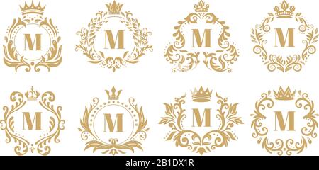 Letter Mm M Floral Wreath Crown Monogram Logo Stock Vector