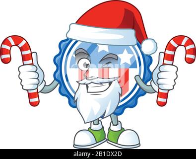 cartoon mascot style of circle badges USA with star in Santa costume with candy Stock Vector